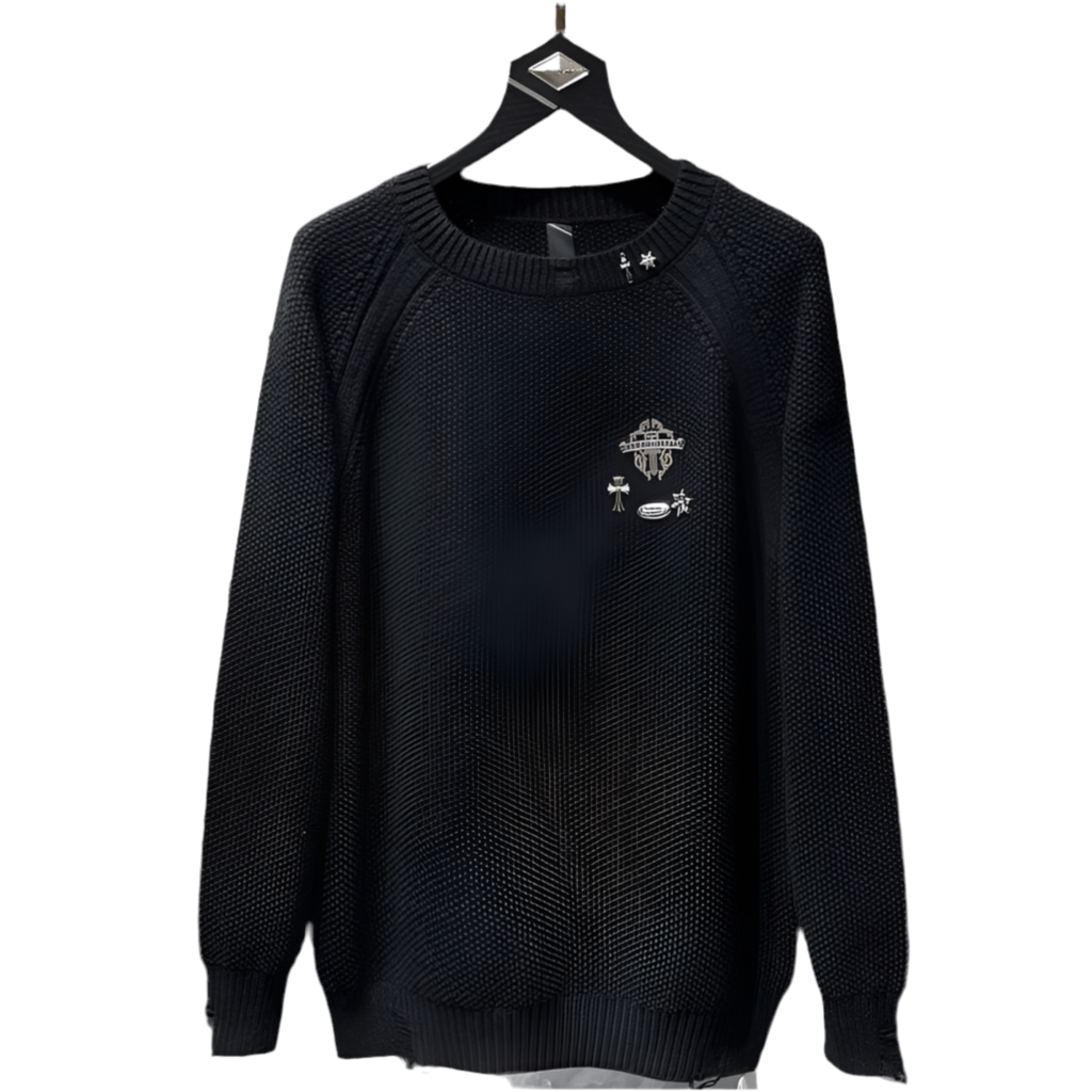 Chome Hearts wool loose knit long sleeve hooded sweater coat