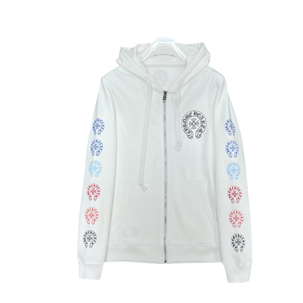 Chrome Hearts Branded White and Black Zipper hoodie