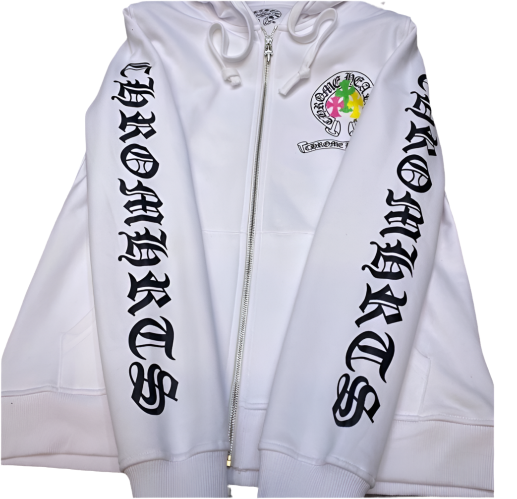 Chrome Hearts 3 Crosses White and Black Zipper Up Hoodie