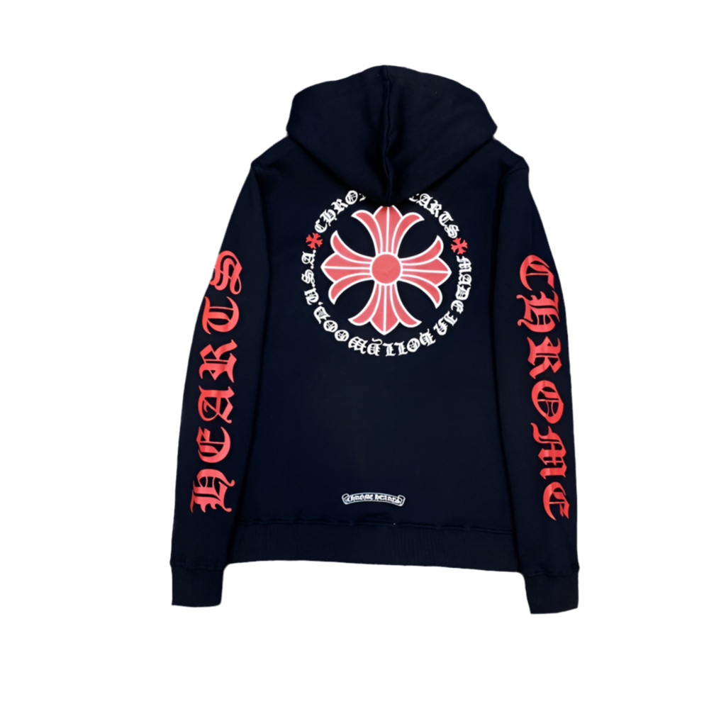 Chrome Hearts Red Cross Sanskrit letters flower arms horseshoe zipper hoodie