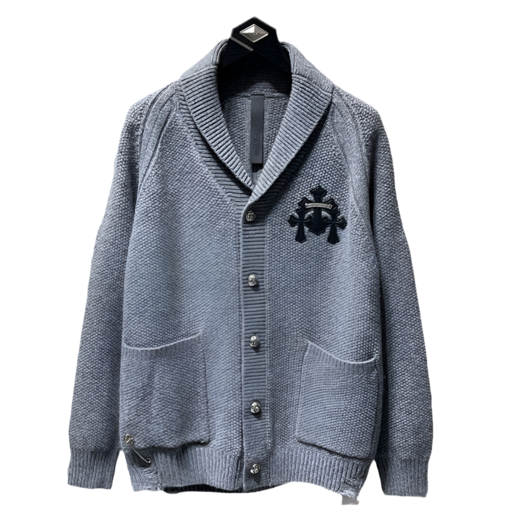 Chome Hearts wool loose knit long sleeve hooded sweater coat
