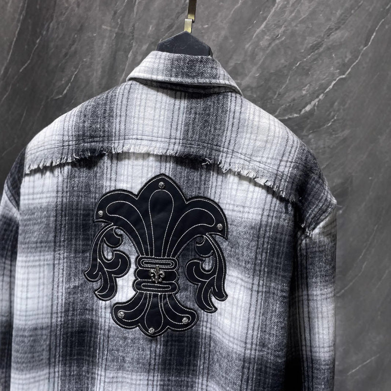 New Chrome Hearts Leather embroidered loose vintage long sleeve men's and women's wash plaid shirt