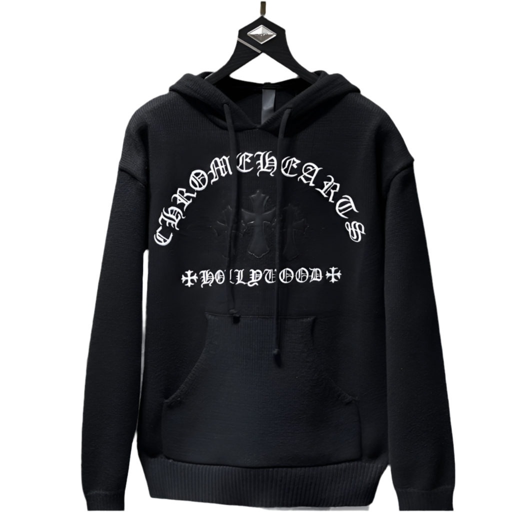 Chome Hearts wool loose knit long sleeve hooded sweater coat