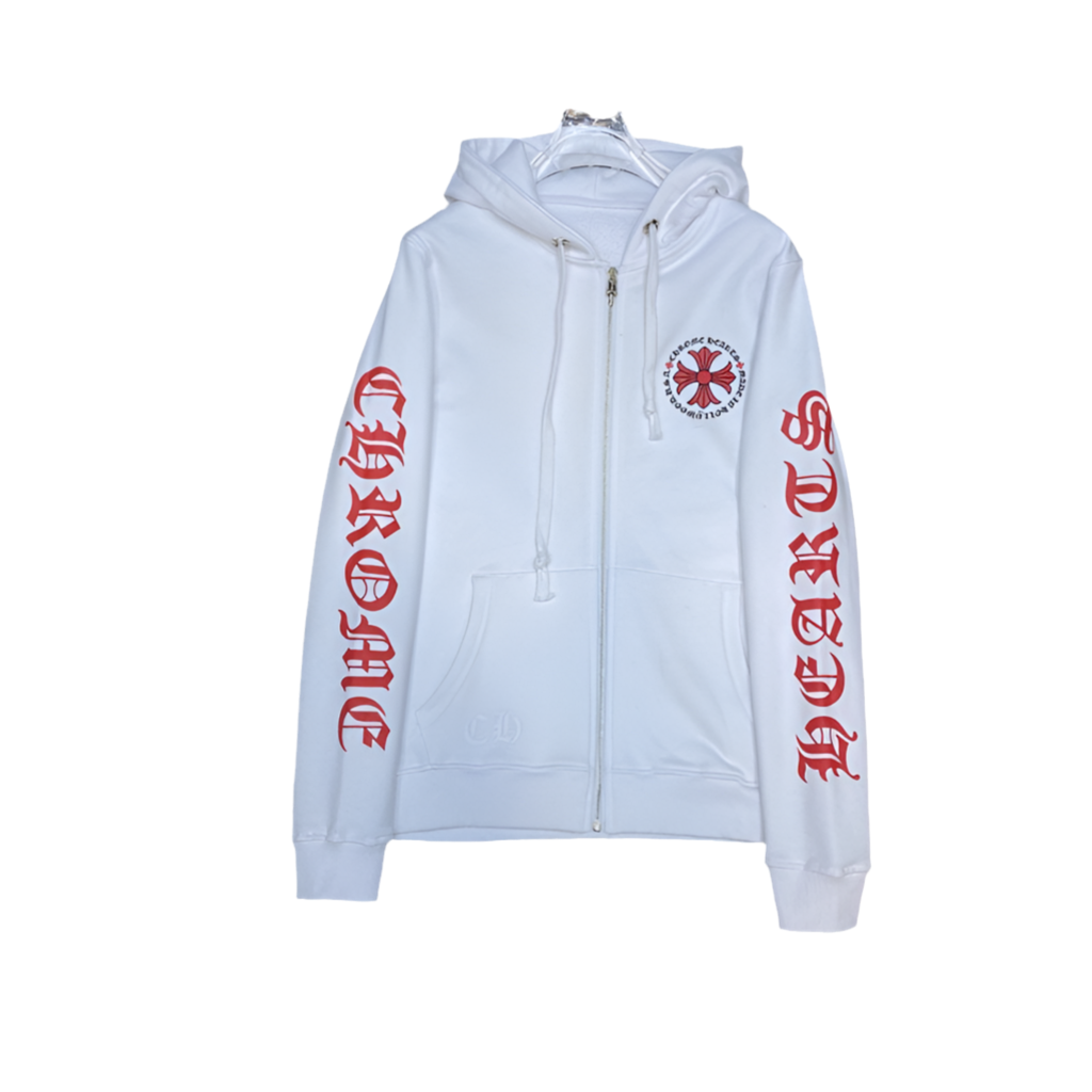 Chrome Hearts Red Cross Sanskrit letters flower arms horseshoe zipper hoodie