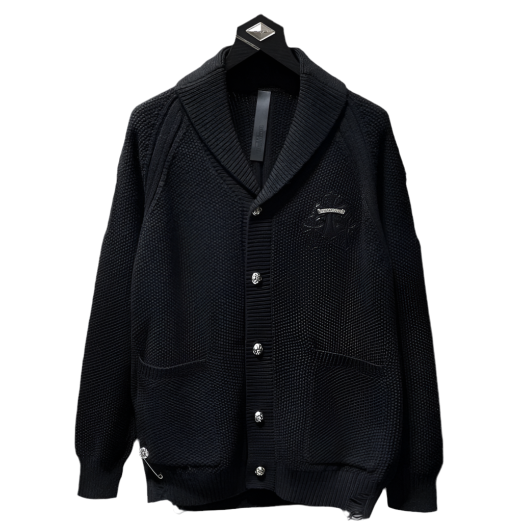 Chome Hearts wool loose knit long sleeve hooded sweater coat