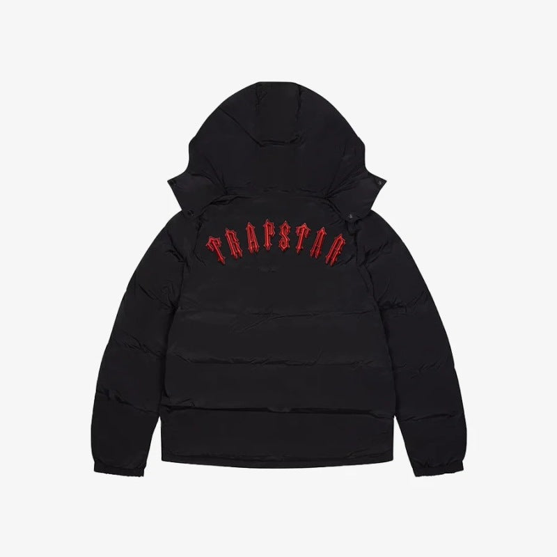 Red logo Trapstar Hooded puffer jacket