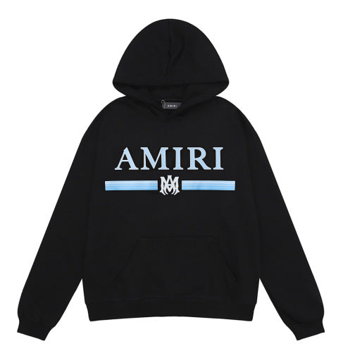 AMIRI Blue LOGO Black Pullover Hoodie