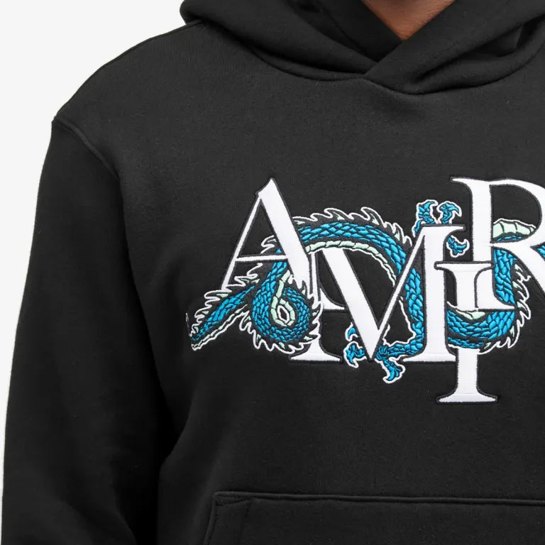 New AMIRI Blue Dragon Pullover Black Hoodie