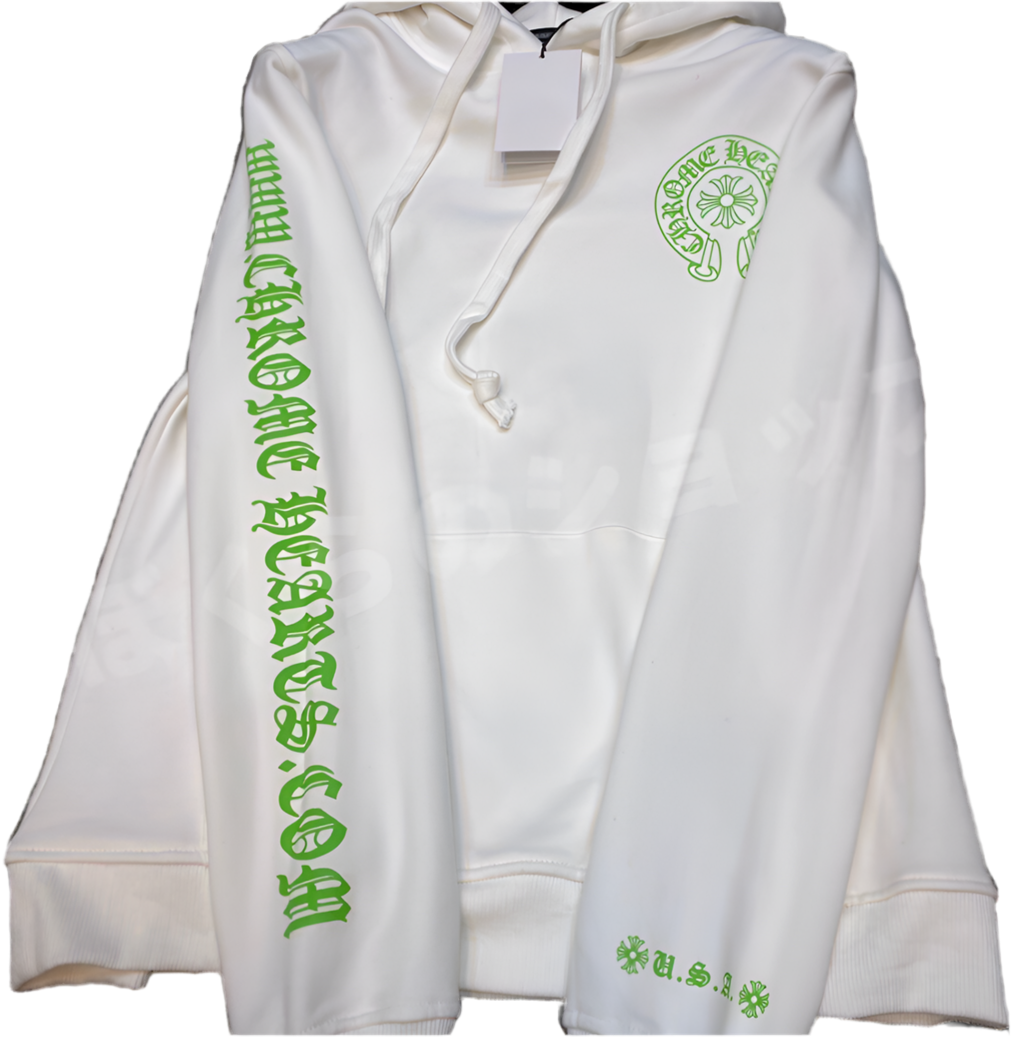 Chrome hearts Glowing Green cross White Pullover Hoodie