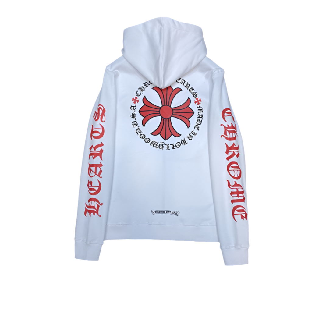 Chrome Hearts Red Cross Sanskrit letters flower arms horseshoe zipper hoodie