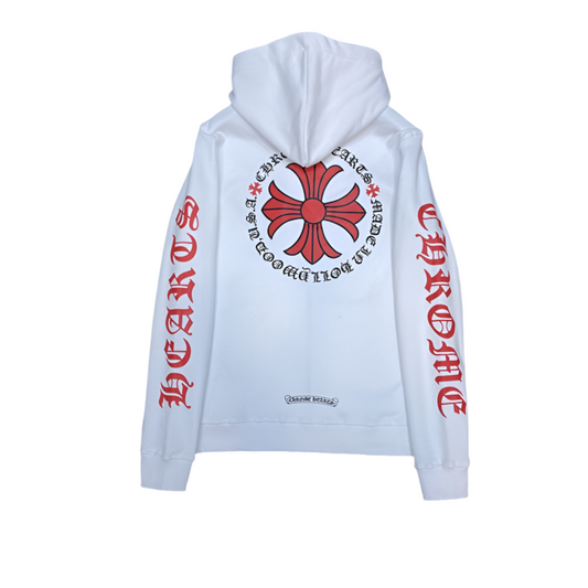 Chrome Hearts Red Cross Sanskrit letters flower arms horseshoe zipper hoodie