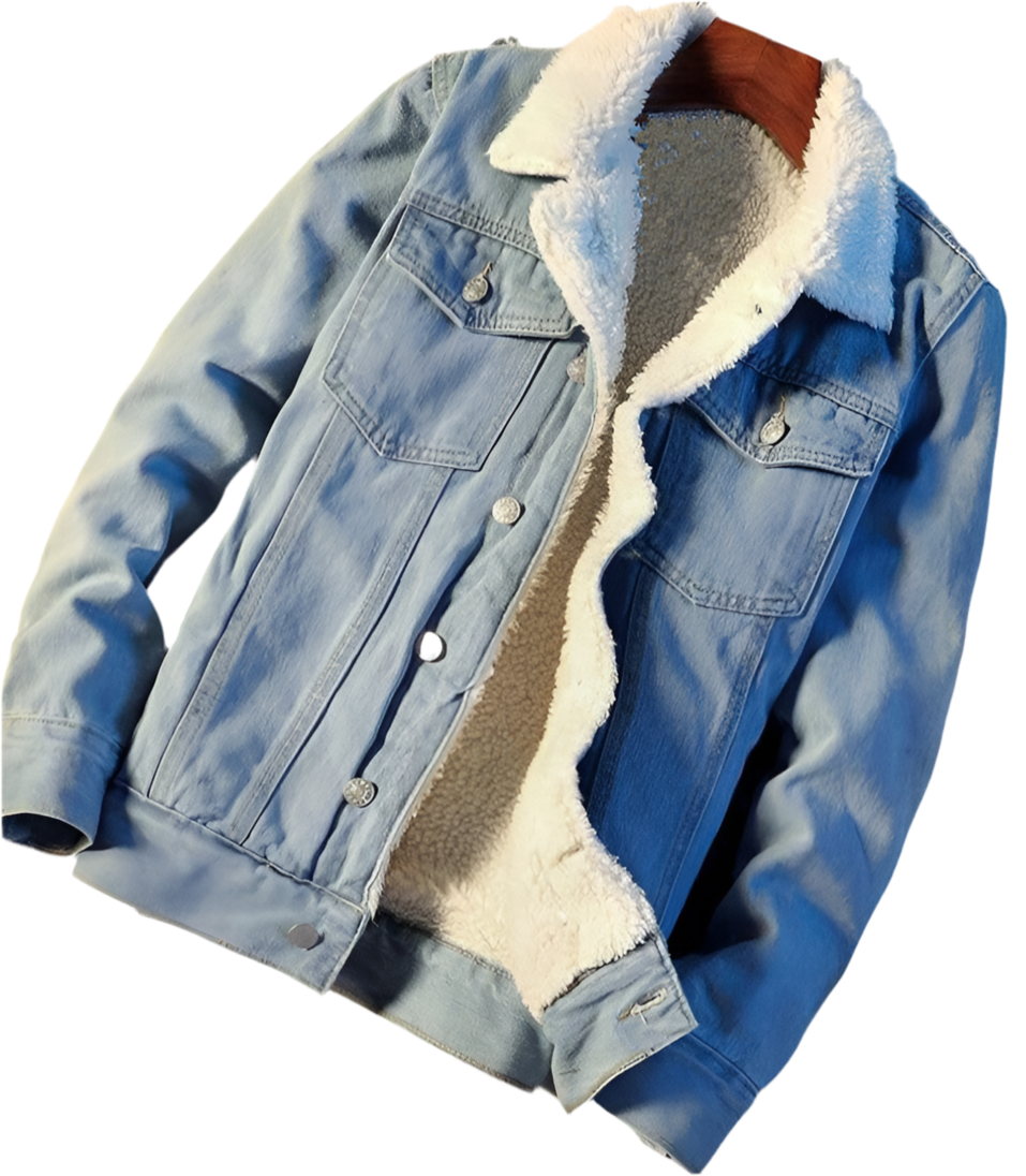 Men's thick warm lamb fleece denim jacket