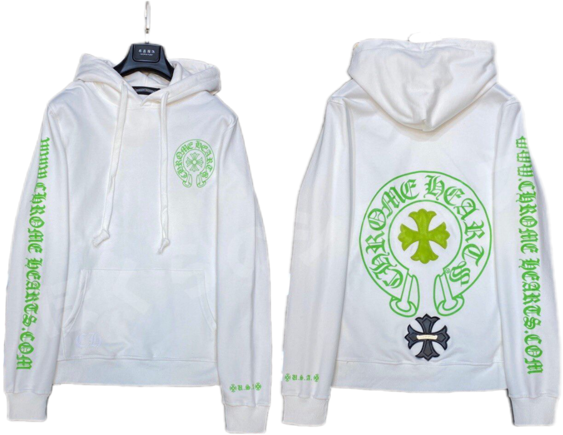 Chrome hearts Glowing Green cross White Pullover Hoodie