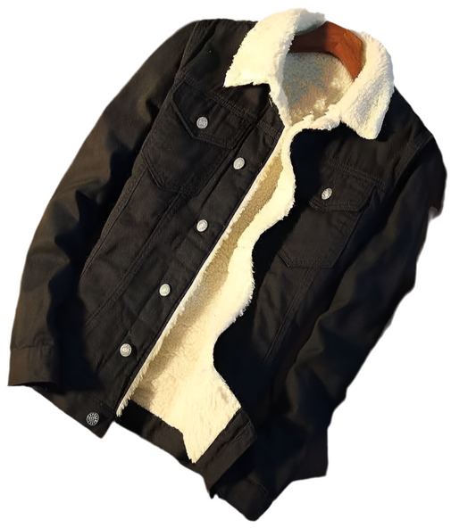 Men's thick warm lamb fleece denim jacket