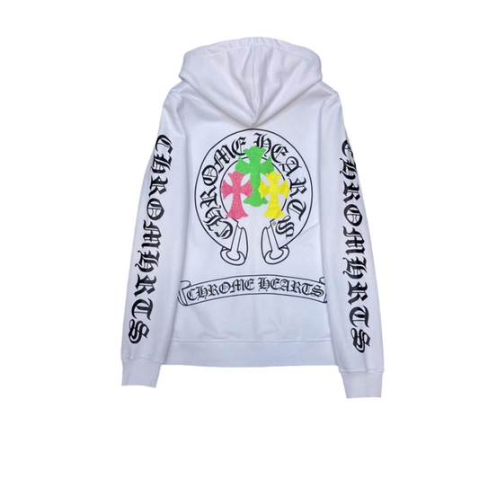 Chrome Hearts 3 Crosses White and Black Zipper Up Hoodie