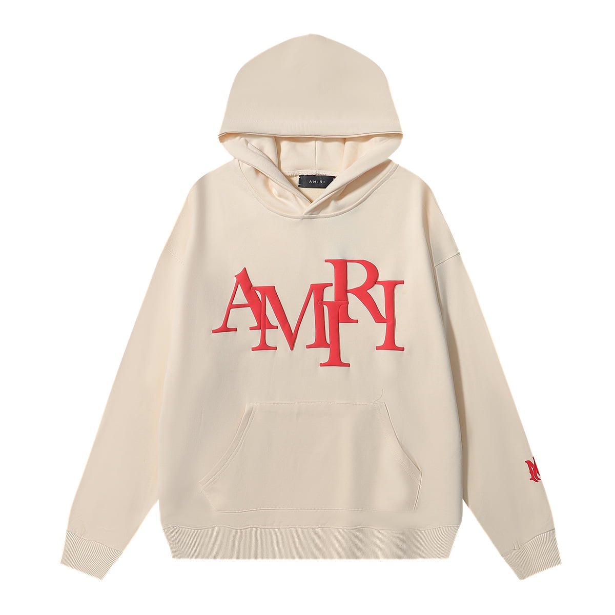 AMIRI Branded RED LOGO Pullover Creme Hoodie