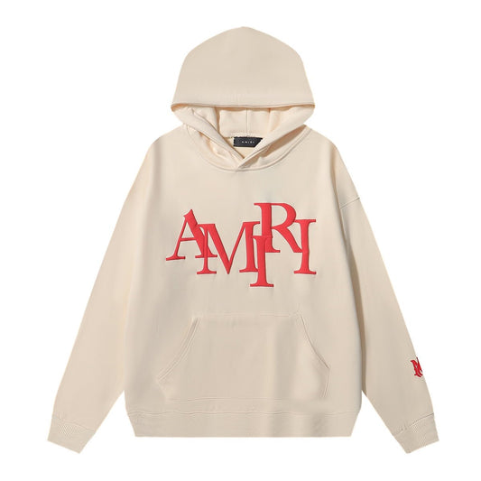 AMIRI Branded RED LOGO Pullover Creme Hoodie