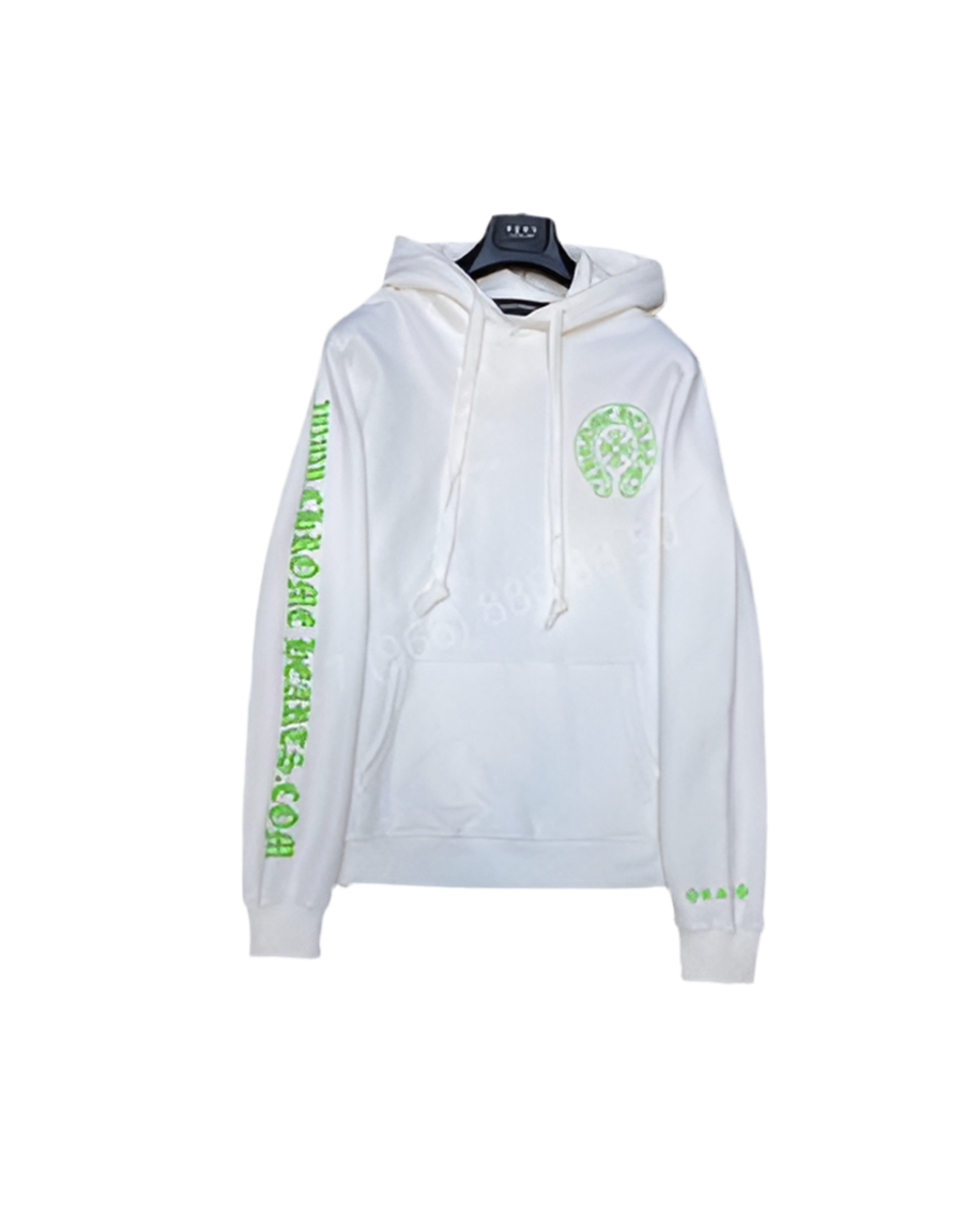 Chrome hearts Glowing Green cross White Pullover Hoodie