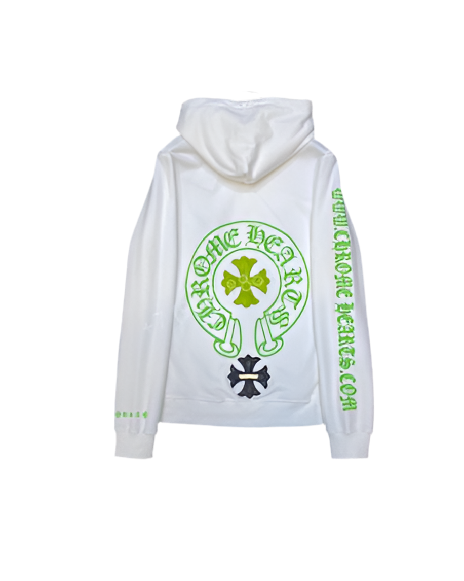 Chrome hearts Glowing Green cross White Pullover Hoodie